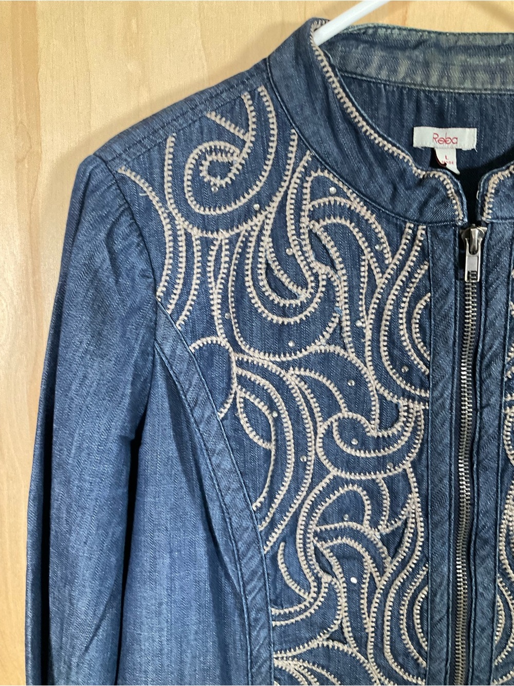 Reba Embroidered Rhinestone Full-Zip Denim Jacket - EUC - Picture 2 of 4